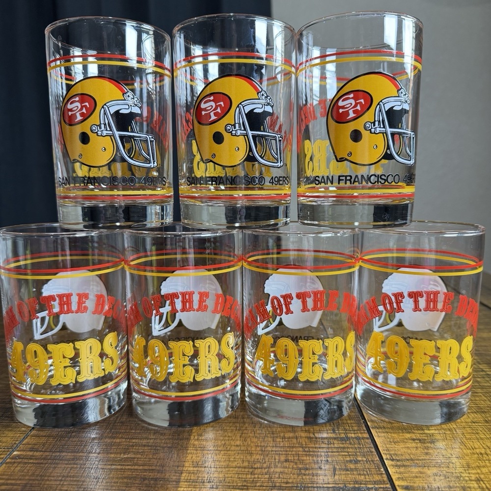 Vtg 1980's NFL San Francisco 49ers Team of the Decade 12oz Rocks Glass Set Of 7